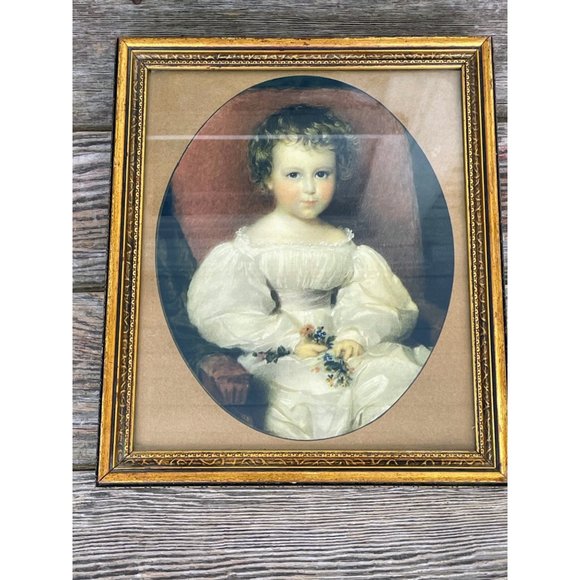 Vintage Art Deco Victorian Little Girl Print Gold Frame - Picture 10 of 13